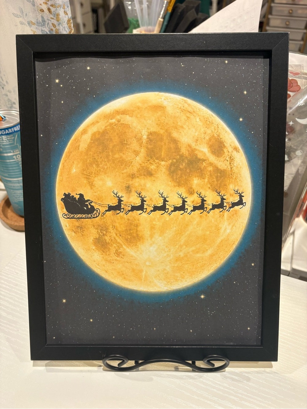 Framed Santa Claus Sleigh Ride Moon 8x10 Art Print Christmas Decor
